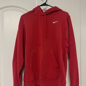 Nike Men's Red Hoodie with White Swoosh